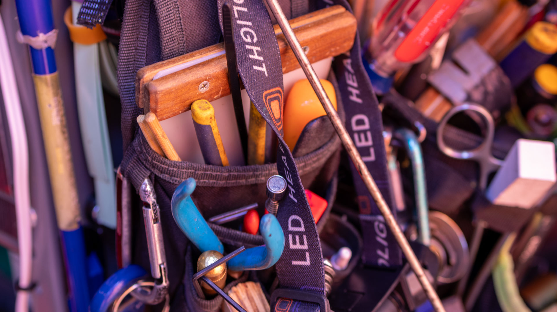 Locksmith tool belt with professional equipment